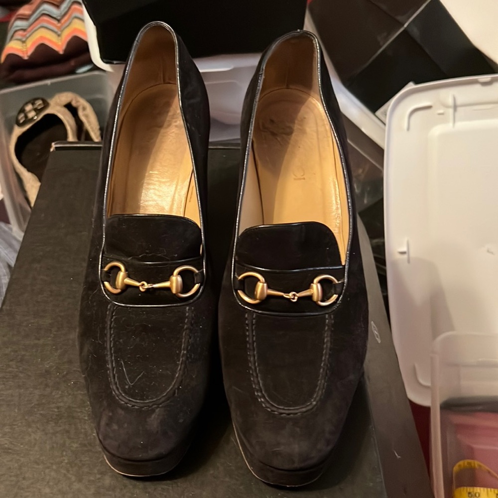 Gucci Suede Loafer Heels